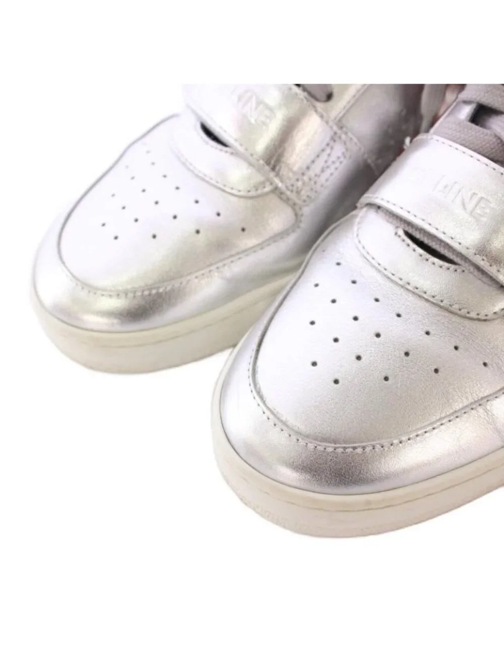 Celine Velcro Strap Mid High Cut Sneakers Shoes Logo 39 Silver Color BB - Picture 4 of 7